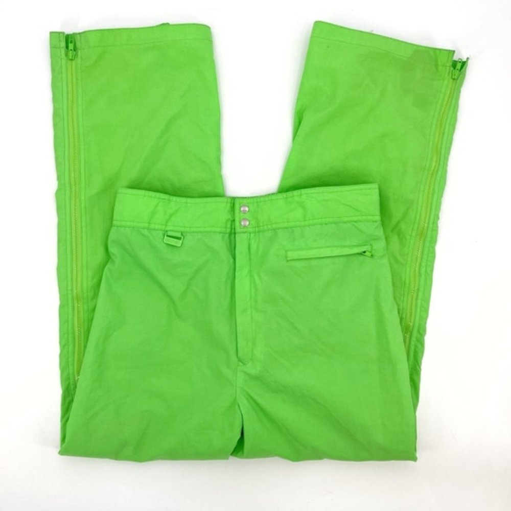 OSSI Skiwear Vintage Neon Green Made in Hong Kong Nylon Ski Pants mens M (16/30)